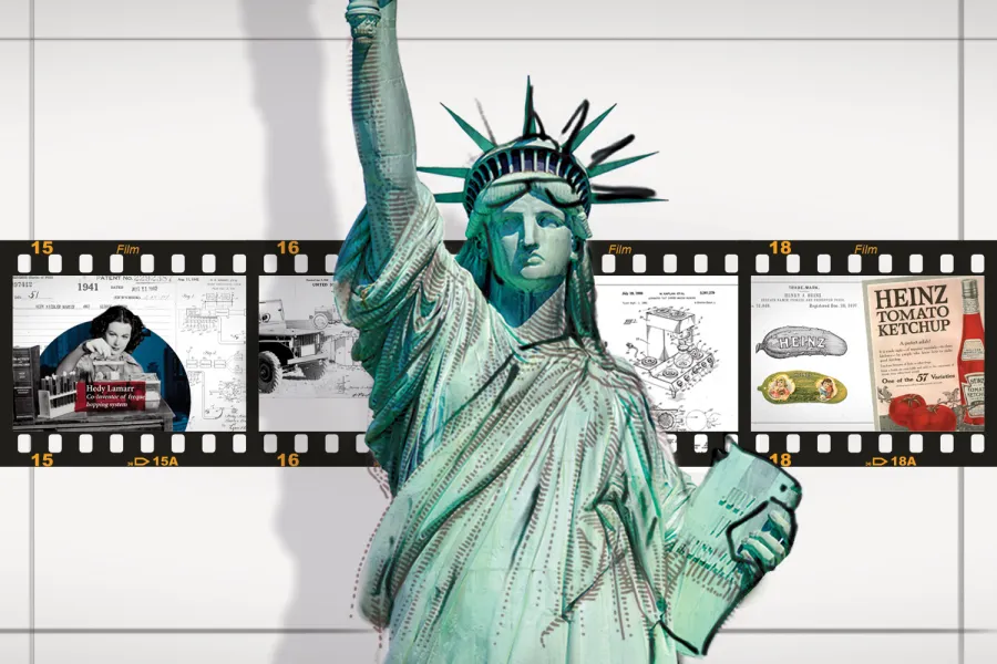 The Statue of Liberty is pictured above film that shows historic moments of innovation.