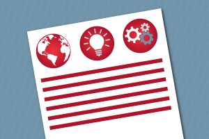 : Graphic of OPIA bulletin with lines for text and a globe, light bulb and gears