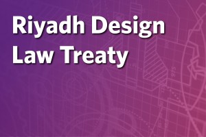 Riyadh Design Law Treaty and background of technical illustrations.