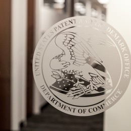 USPTO seal on glass door